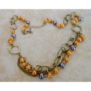 Vintage Silver Multi-Color Hoop & Pearl Necklace